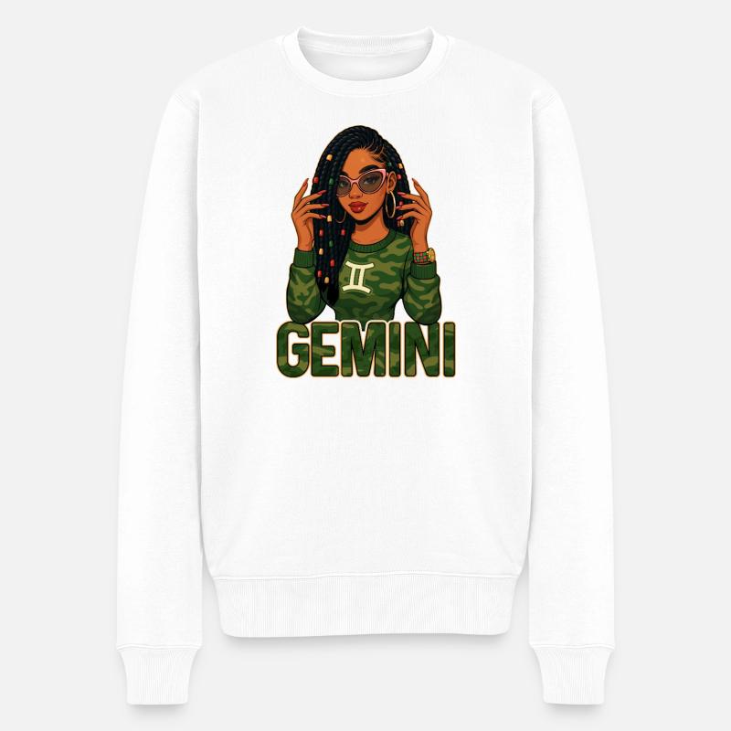 Zwillinge Königin – Loc-Afro-Mädchen Lebendiger Geist - Männer Premium Bio Pullover - Weiß