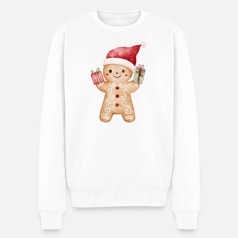 Lebkuchenmann mit Geschenken - Männer Premium Bio Pullover - Weiß