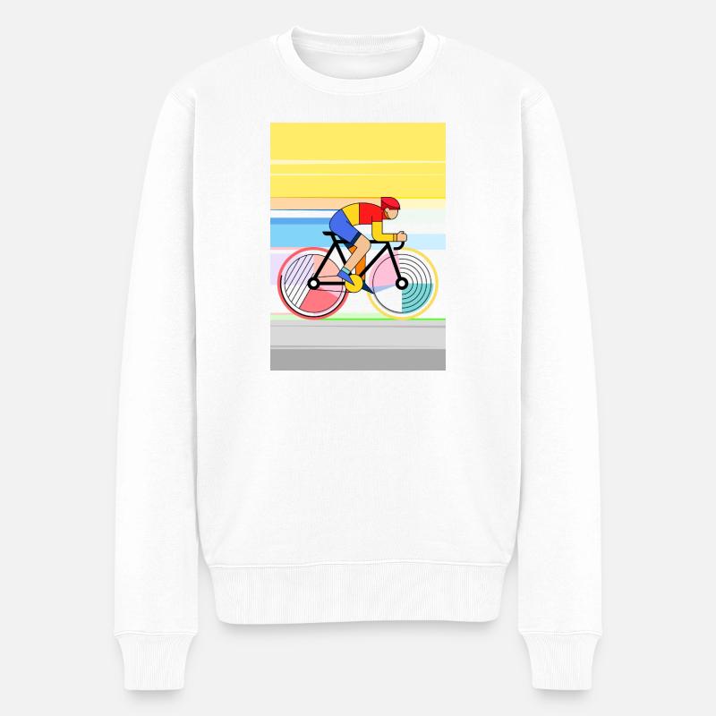 Geometrischer Radfahrer im Farbblockstil - Männer Premium Bio Pullover - Weiß
