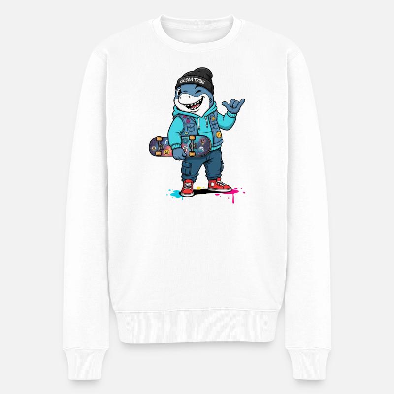Requin OceanTribe avec skateboard - Pull Premium bio Homme - blanc