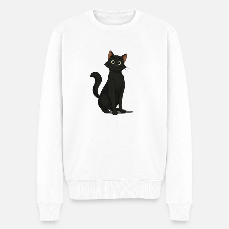 Schelmische Schwarze Katzen-Illustration - Männer Premium Bio Pullover - Weiß