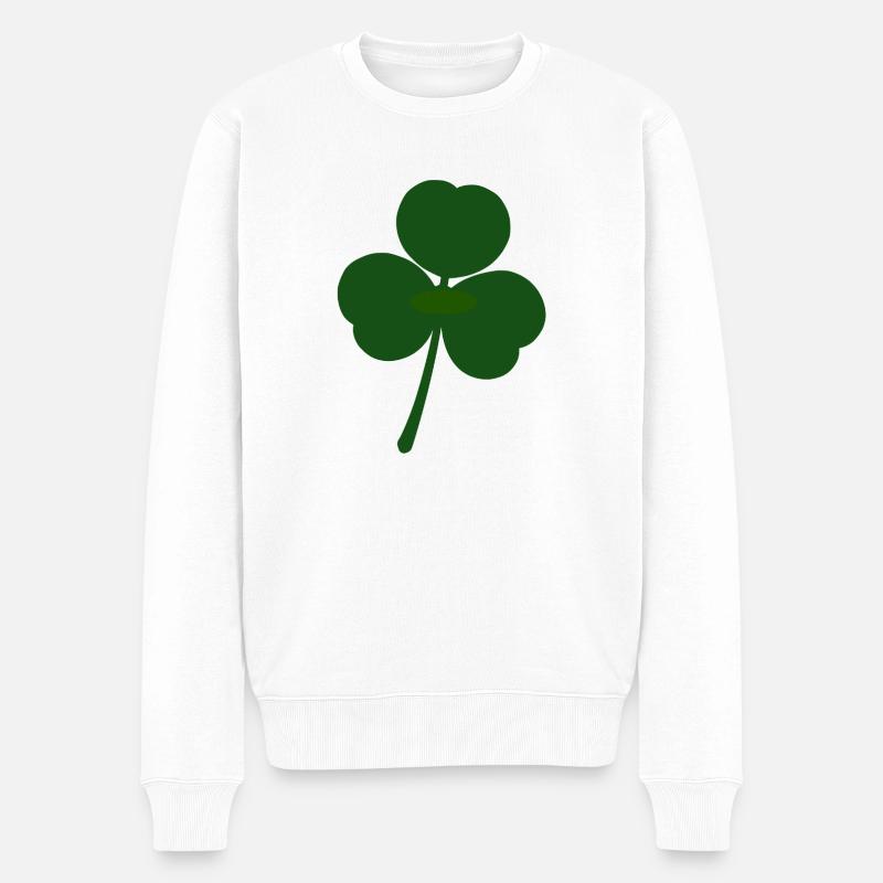 Grünes Kleeblatt Motiv Print - Männer Premium Bio Pullover - Weiß