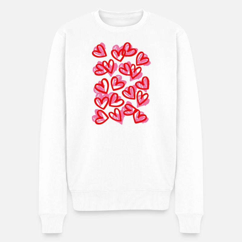 Herz-Doodle in roter Linienkunst - Männer Premium Bio Pullover - Weiß