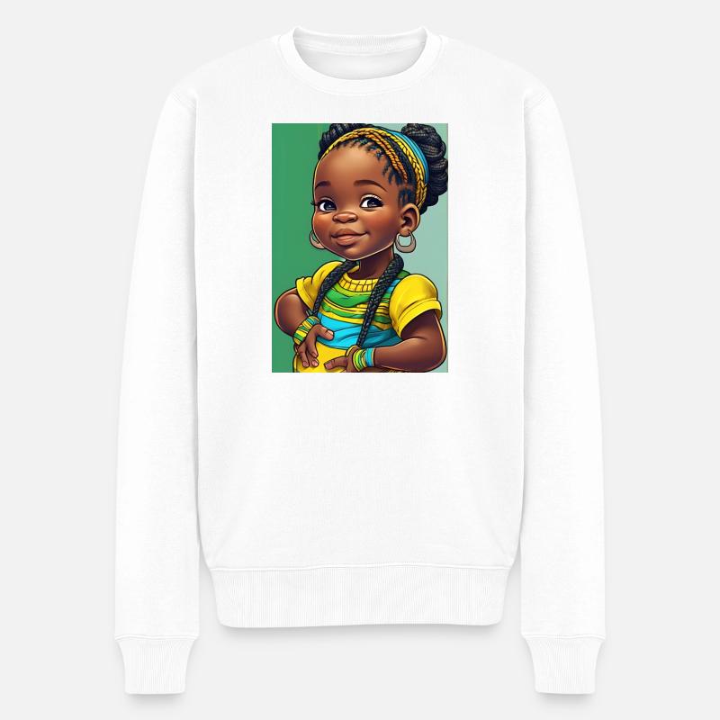 Buntes Afro-Kind in Zöpfen - Männer Premium Bio Pullover - Weiß