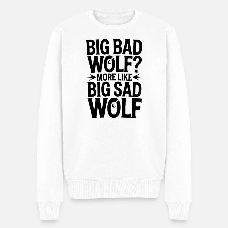 Großer trauriger Wolf - Typo - Männer Premium Bio Pullover - Weiß