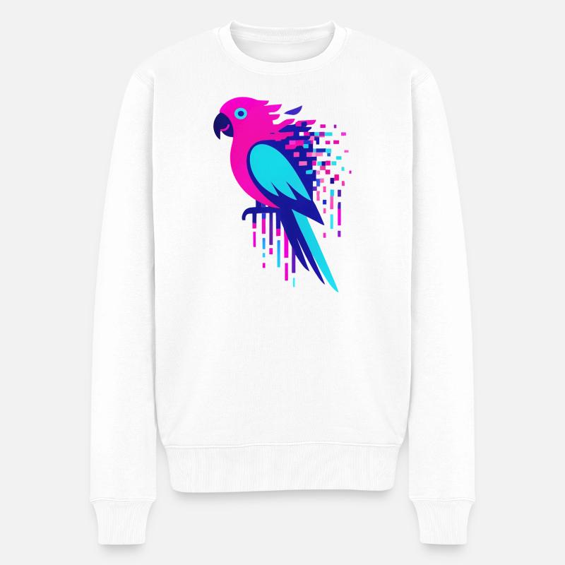 Glitch pixeliger Geek-Papagei - Männer Premium Bio Pullover - Weiß
