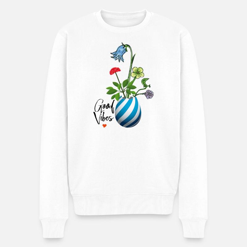 Vase mit Wildblumen - Männer Premium Bio Pullover - Weiß