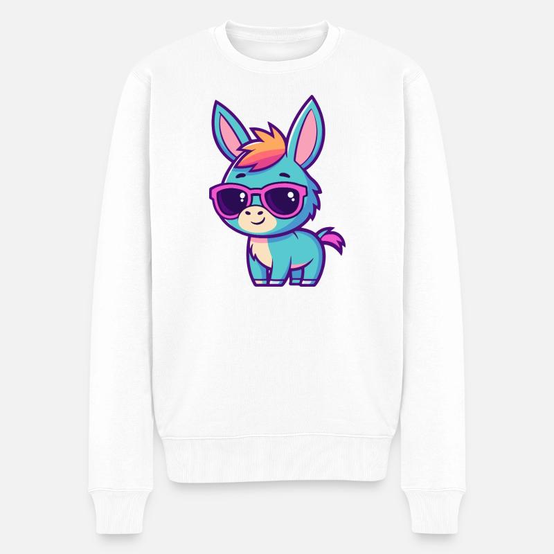 Retro bunte Eselrosa Brille - Männer Premium Bio Pullover - Weiß