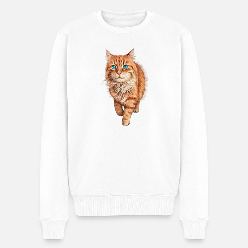 Chat Orange aux Yeux Bleus - Pull Premium bio Homme - blanc