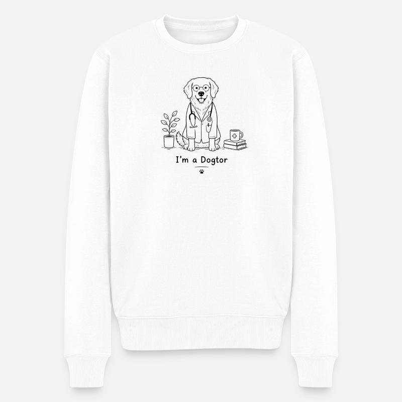 Tierarzt Hund im Strichstil - Männer Premium Bio Pullover - Weiß