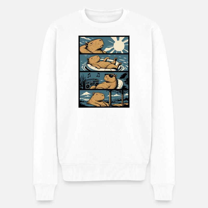 Ambiances de piscine chill capybara - Pull Premium bio Homme - blanc
