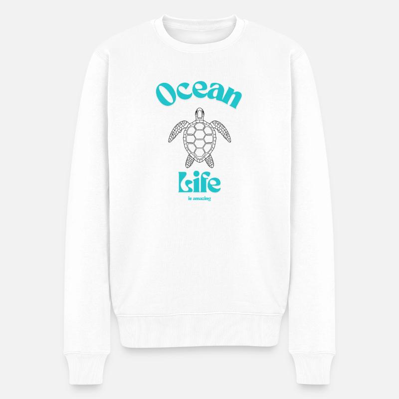 Ozeanleben Schildkröte Shirt - Männer Premium Bio Pullover - Weiß