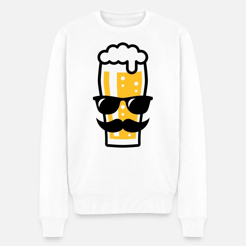 Bierglas (Bier / Sonnenbrille / Schnurrbart / 2C) - Männer Premium Bio Pullover - Weiß