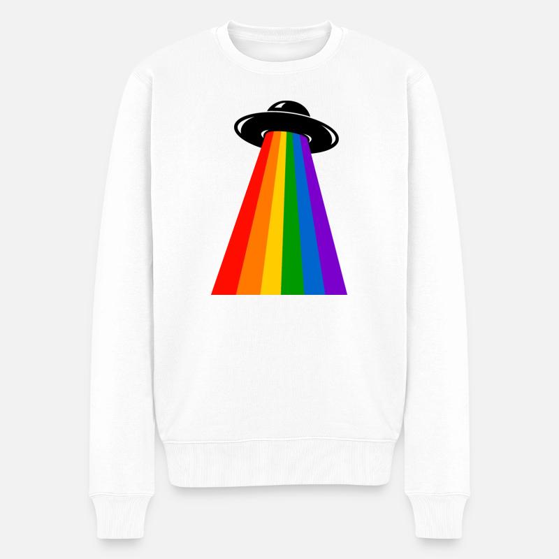 UFO Regenbogen - Männer Premium Bio Pullover - Weiß