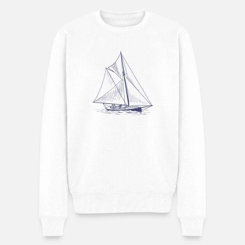 schiff boot kahn uboot segelboot segelschiff yacht - Männer Premium Bio Pullover - Weiß