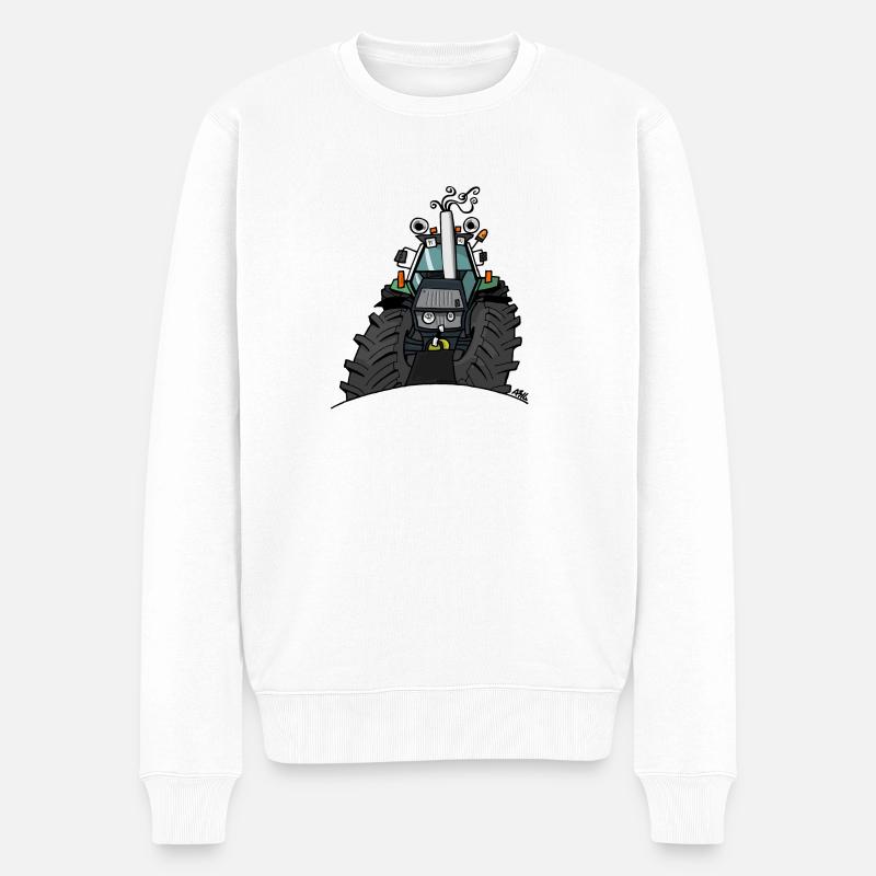 367 Grüner Traktor - Männer Premium Bio Pullover - Weiß