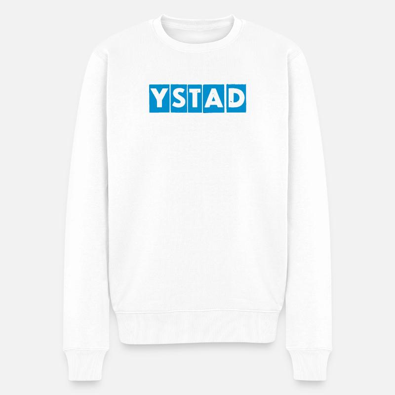 Ystad – Conception de texte bleu - Pull Premium bio Homme - blanc