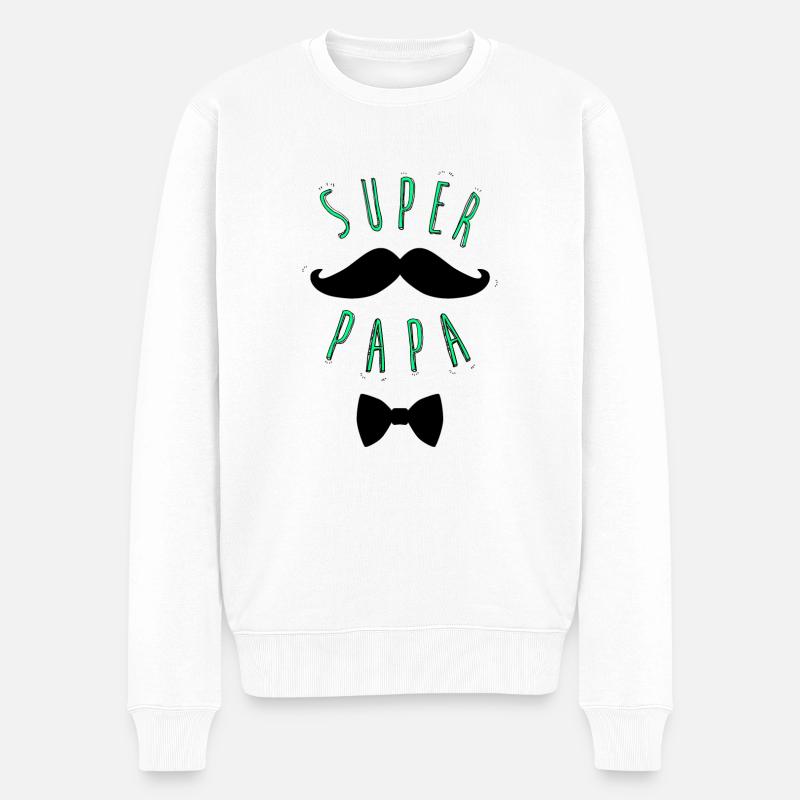 Supervati Schnurrbart - Männer Premium Bio Pullover - Weiß