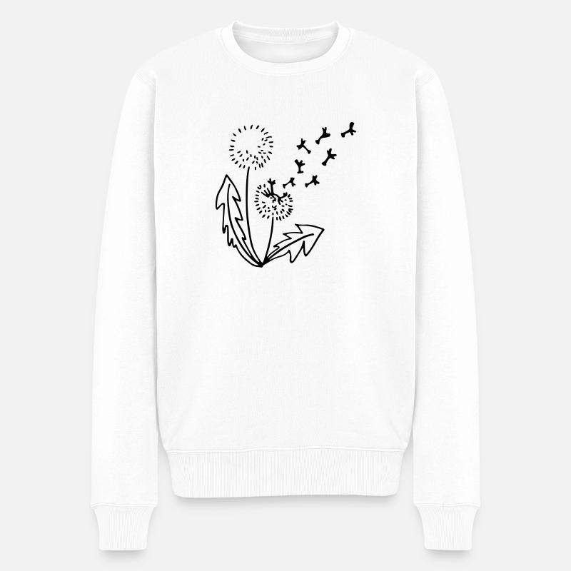 Pusteblume Löwenzahn Strichzeichnung - Männer Premium Bio Pullover - Weiß