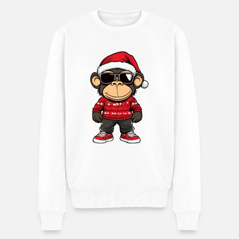 Singe Noël Moche Noël - Pull Premium bio Homme - blanc