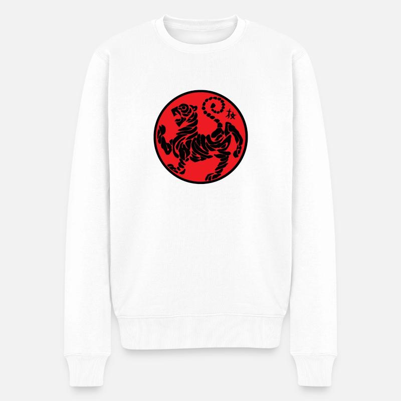 Shotokan Tiger schwarz auf rot - Männer Premium Bio Pullover - Weiß