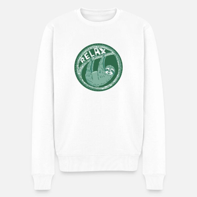 Relax -- Grünes Faultier - Männer Premium Bio Pullover - Weiß