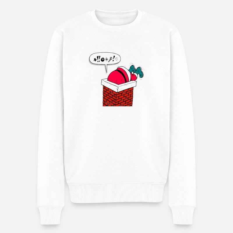 Père Noël drôle de Noël dans la cheminée - Pull Premium bio Homme - blanc
