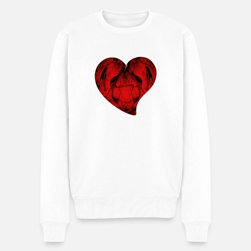 Fraktal - Rotes Herz - Männer Premium Bio Pullover - Weiß