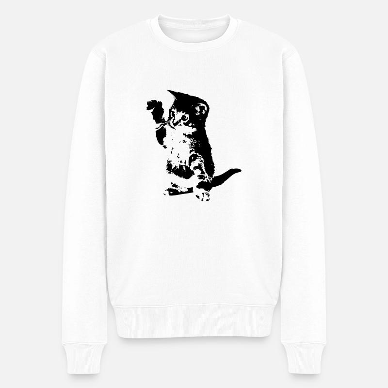 Katze - Männer Premium Bio Pullover - Weiß