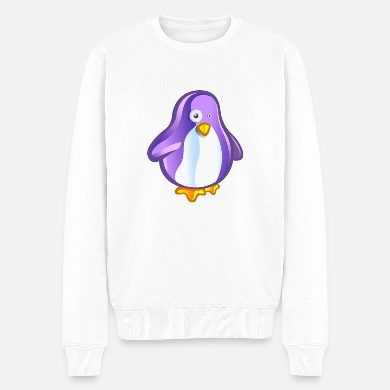 lila Pinguin - Männer Premium Bio Pullover - Weiß
