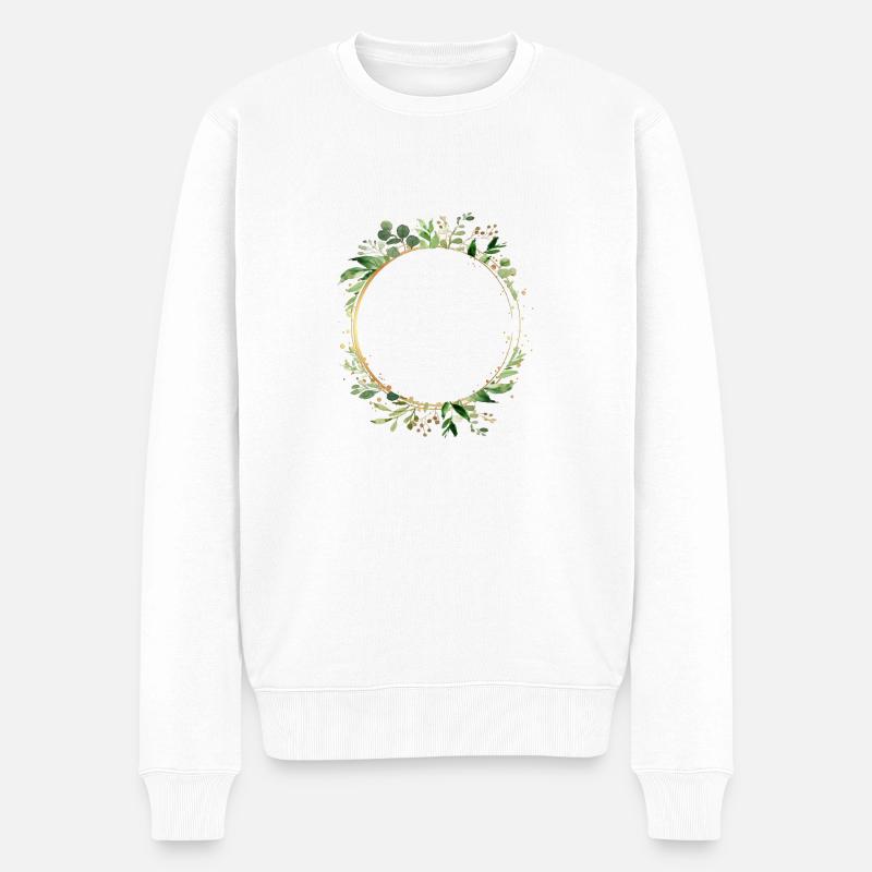leaf_frame_round_green_gold - Männer Premium Bio Pullover - Weiß
