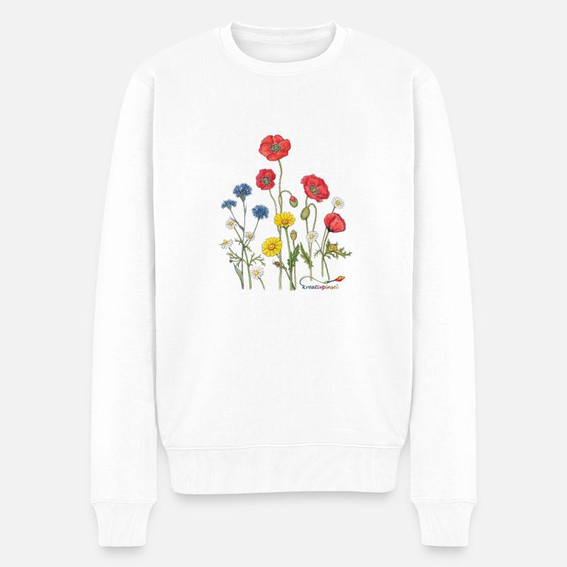 Bunte Blumenpracht - Männer Premium Bio Pullover - Weiß