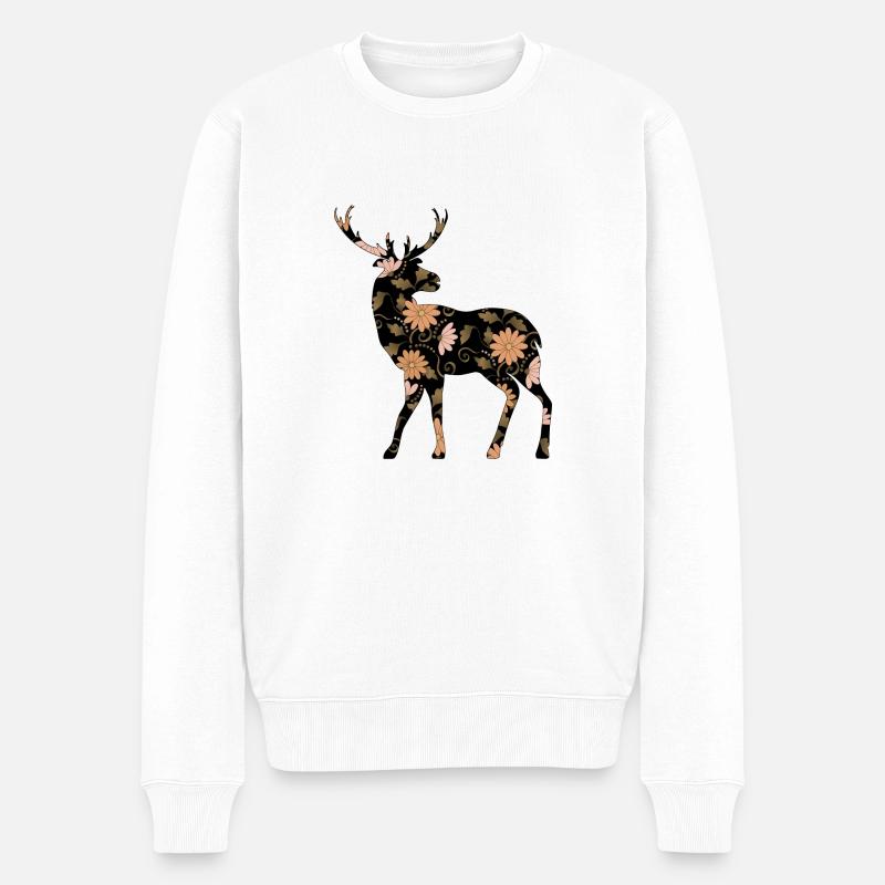 Hirsch - Männer Premium Bio Pullover - Weiß