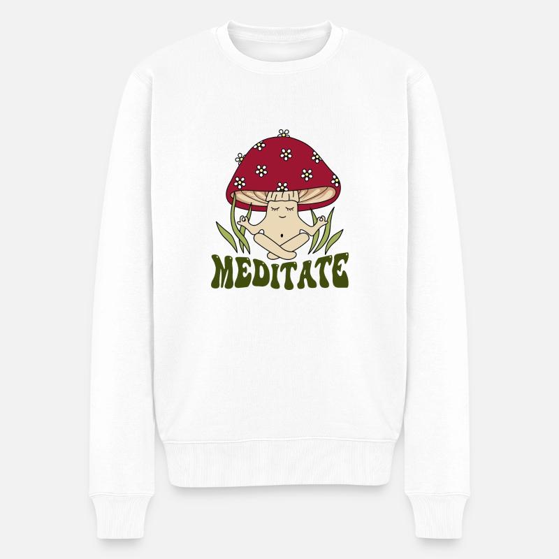 Pilz meditieren - Männer Premium Bio Pullover - Weiß