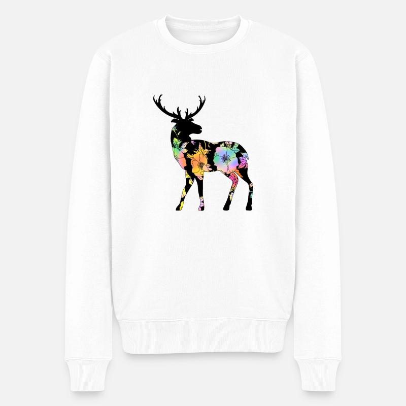 Hirsch - Männer Premium Bio Pullover - Weiß
