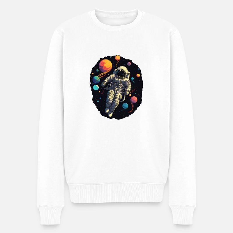 Astronaut im Weltall - Männer Premium Bio Pullover - Weiß