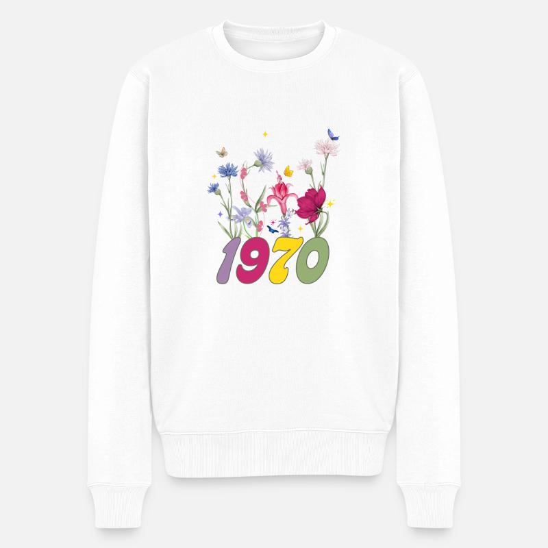 Geburtsjahr 1970 Wildblumen - Männer Premium Bio Pullover - Weiß