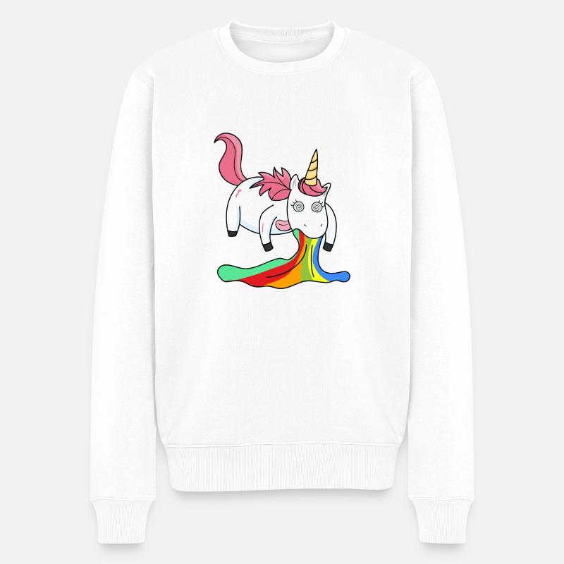 Kotzendes Einhorn Regenbogen - Männer Premium Bio Pullover - Weiß