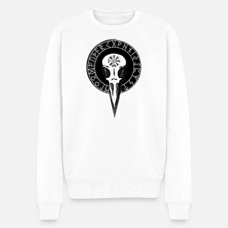 Rabenschädel mit großem Runenkreis - Männer Premium Bio Pullover - Weiß