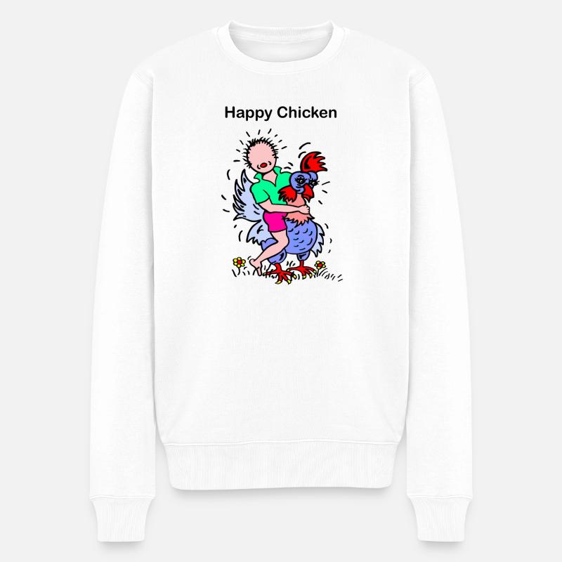 Glückliches Huhn - Männer Premium Bio Pullover - Weiß