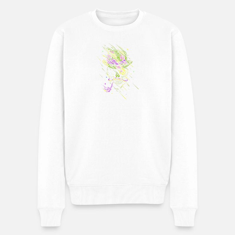 Leuchtender Graffiti-Neonschädel - Männer Premium Bio Pullover - Weiß