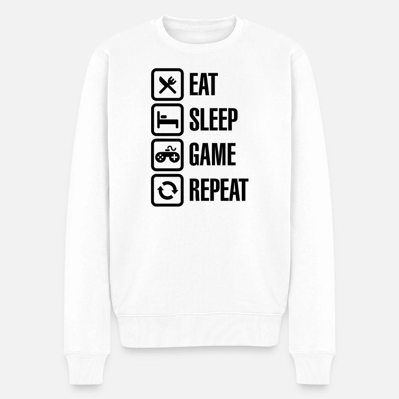 Eat sleep game repeat - Männer Premium Bio Pullover - Weiß