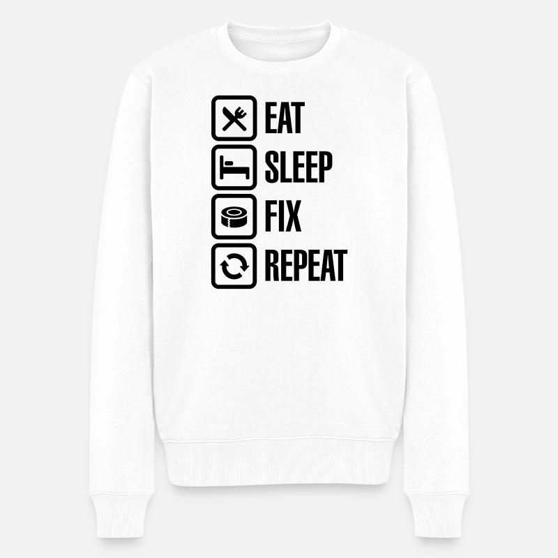 Eat Sleep Fix Repeat - Duct Tape - Männer Premium Bio Pullover - Weiß