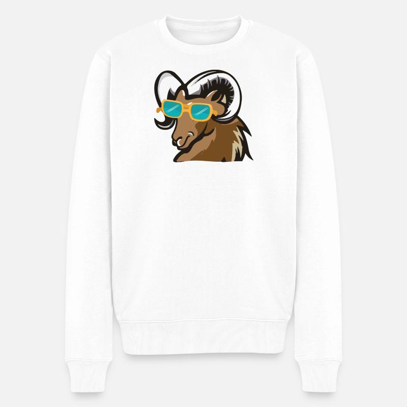 Ram mit Sonnenbrille - Männer Premium Bio Pullover - Weiß