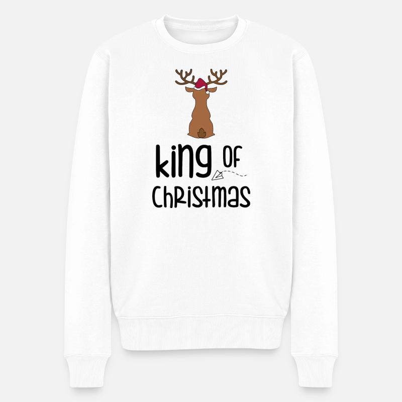 Hirsch mit Weihnachtsmütze - Männer Premium Bio Pullover - Weiß