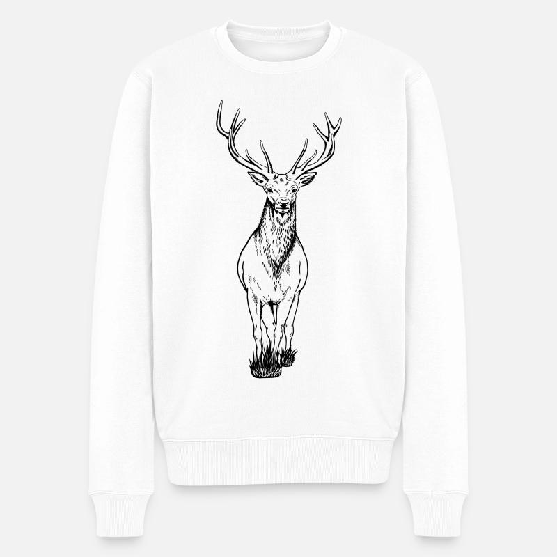 Hirsch - Männer Premium Bio Pullover - Weiß