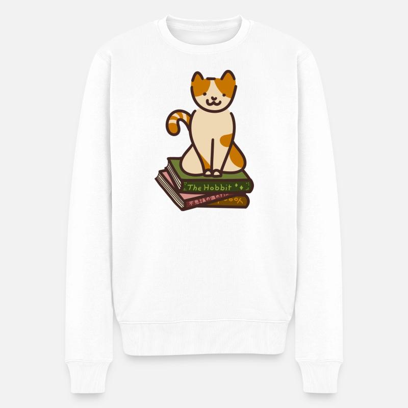 Katze auf Büchern - Männer Premium Bio Pullover - Weiß
