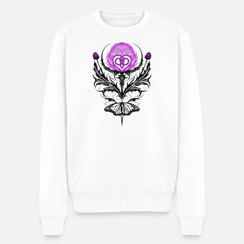 Distel mit Schmetterling Mutterknoten - Männer Premium Bio Pullover - Weiß