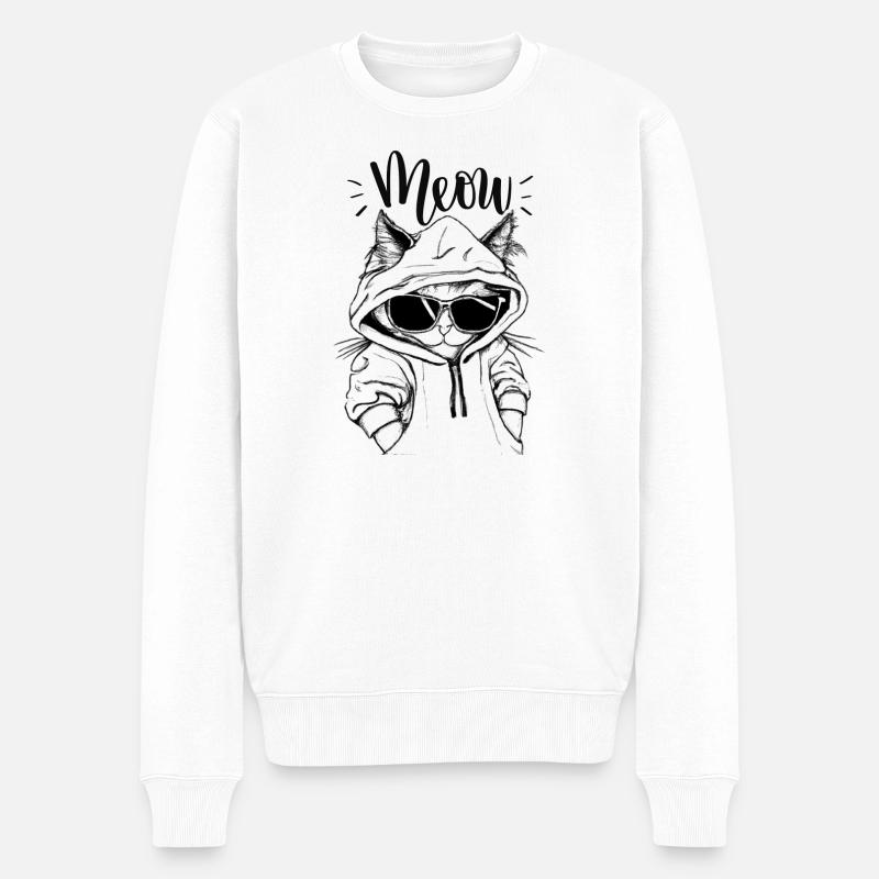 Meow Hoodie Katzenszene - Männer Premium Bio Pullover - Weiß
