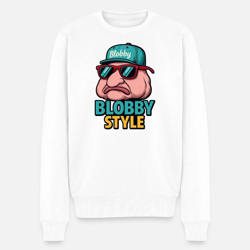 Blobby Style Cartoon Tee - Männer Premium Bio Pullover - Weiß